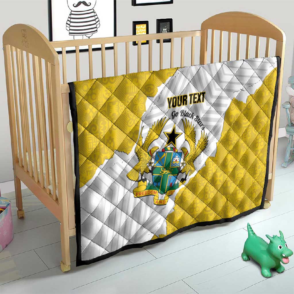 Custom Ghana Football Quilt 2026 Go Black Stars Yellow Adinkra Pattern - Wonder Print Shop