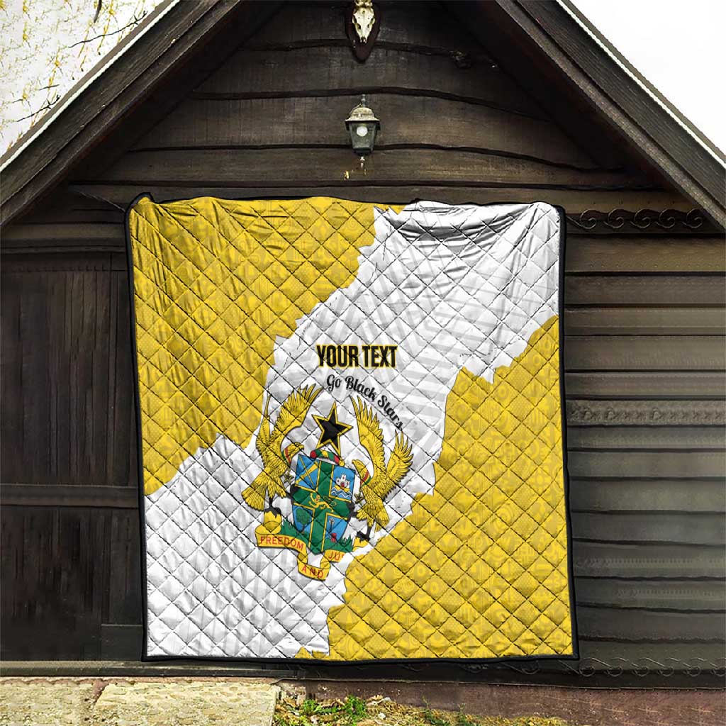 Custom Ghana Football Quilt 2026 Go Black Stars Yellow Adinkra Pattern - Wonder Print Shop