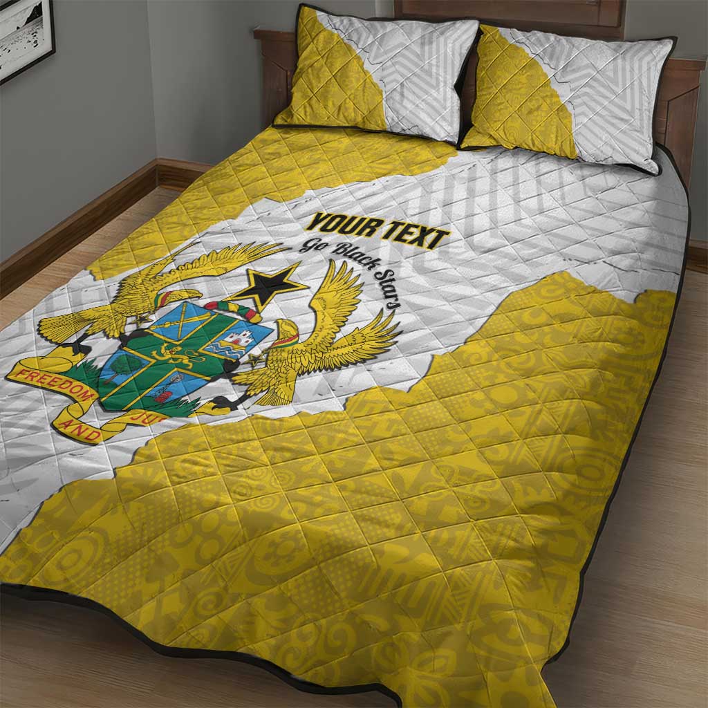 Custom Ghana Football Quilt Bed Set 2026 Go Black Stars Yellow Adinkra Pattern - Wonder Print Shop