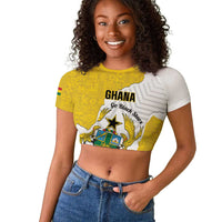 Custom Ghana Football Raglan Cropped T shirt 2026 Go Black Stars Yellow Adinkra Pattern LT14