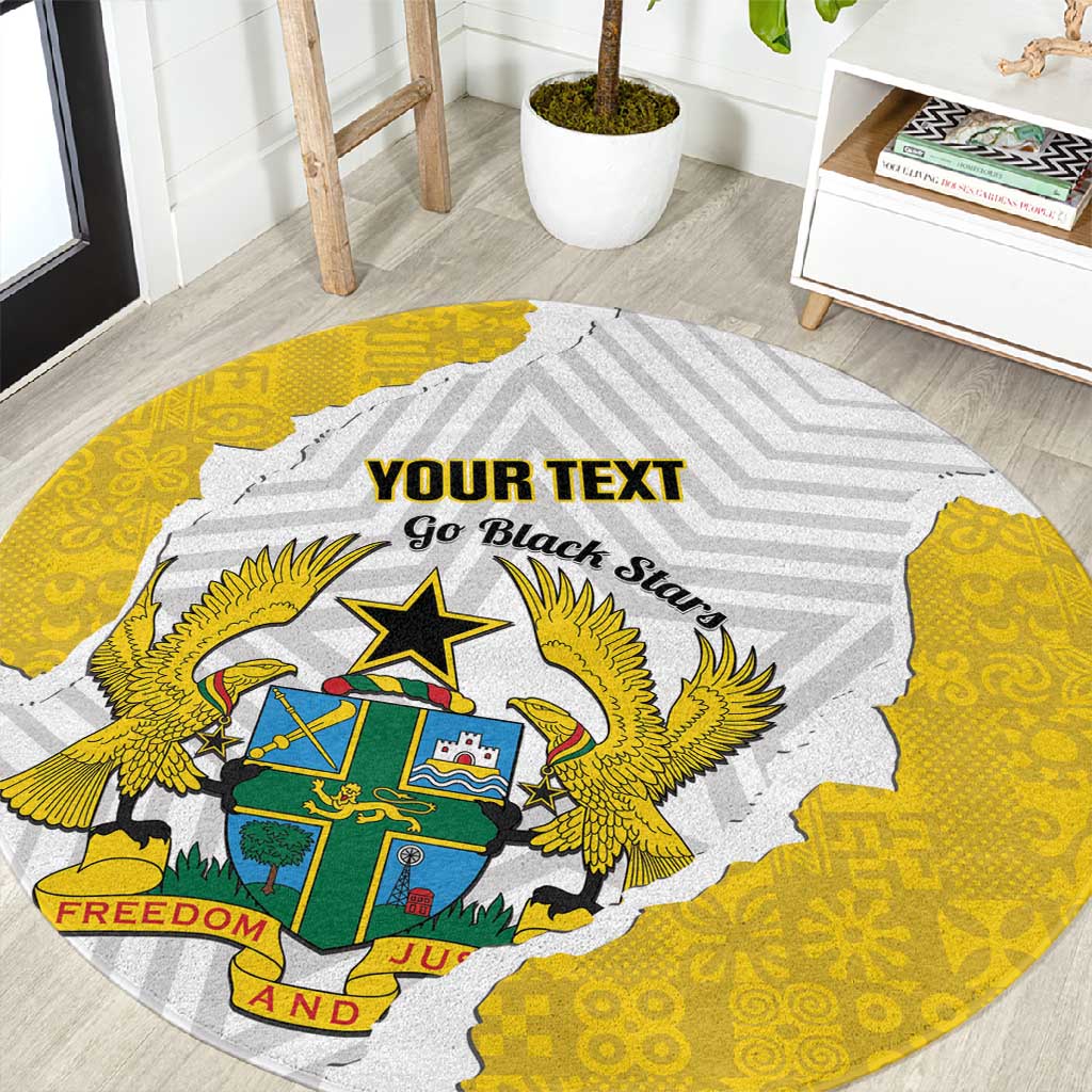 Custom Ghana Football Round Carpet 2026 Go Black Stars Yellow Adinkra Pattern - Wonder Print Shop