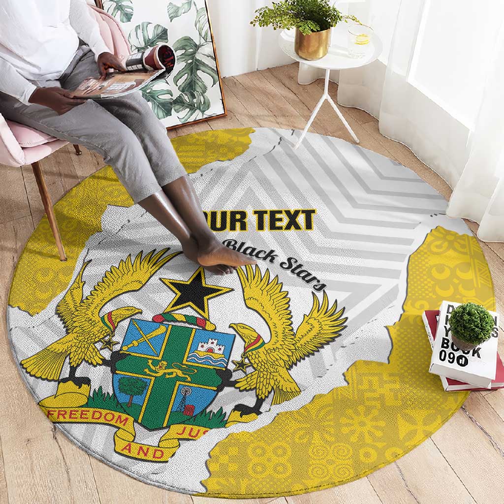 Custom Ghana Football Round Carpet 2026 Go Black Stars Yellow Adinkra Pattern - Wonder Print Shop