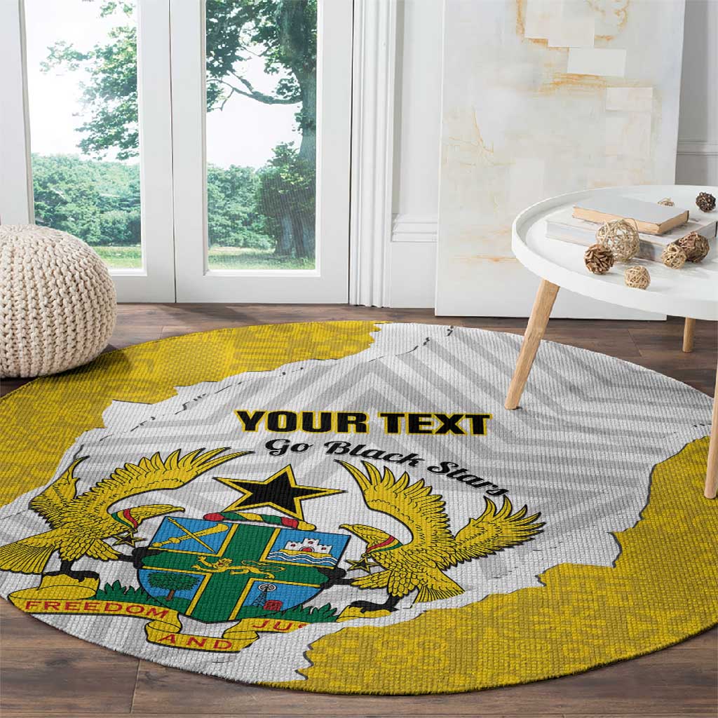 Custom Ghana Football Round Carpet 2026 Go Black Stars Yellow Adinkra Pattern - Wonder Print Shop