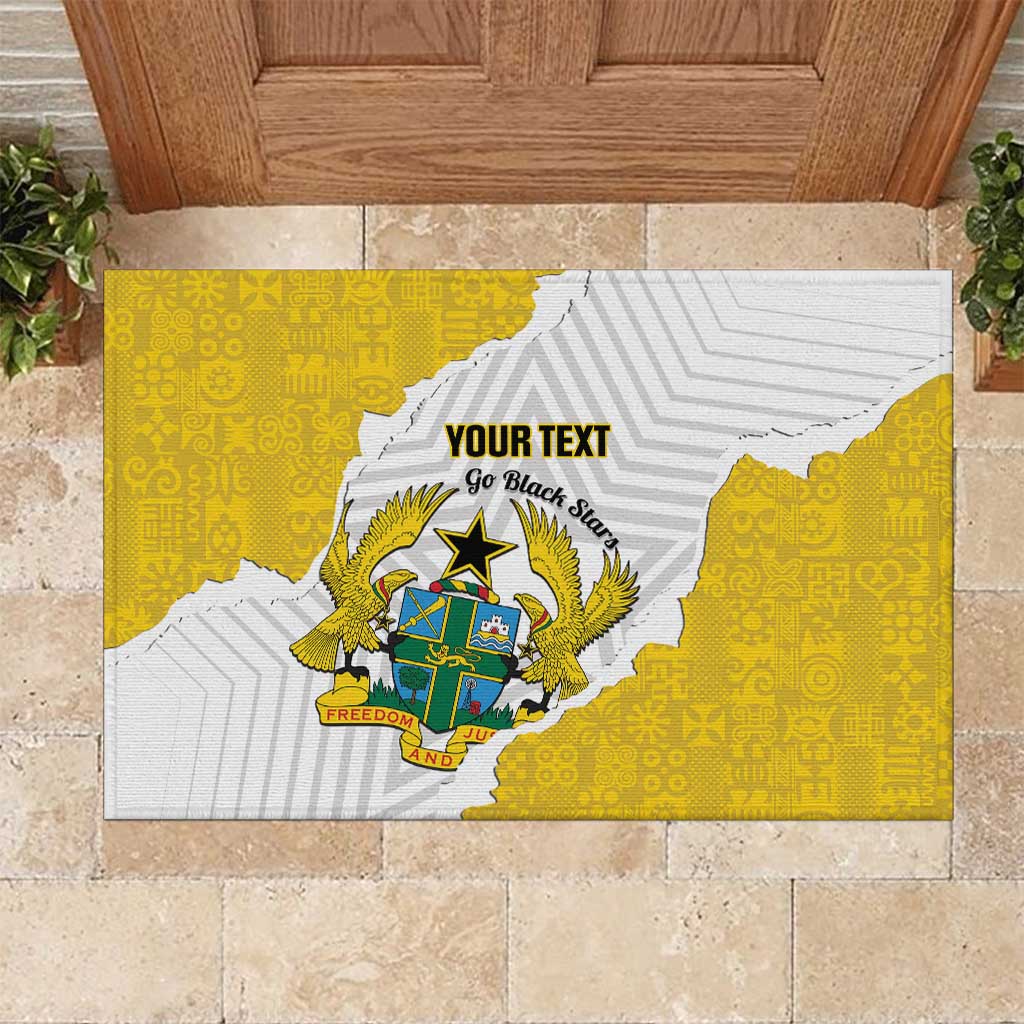 Custom Ghana Football Rubber Doormat 2026 Go Black Stars Yellow Adinkra Pattern - Wonder Print Shop