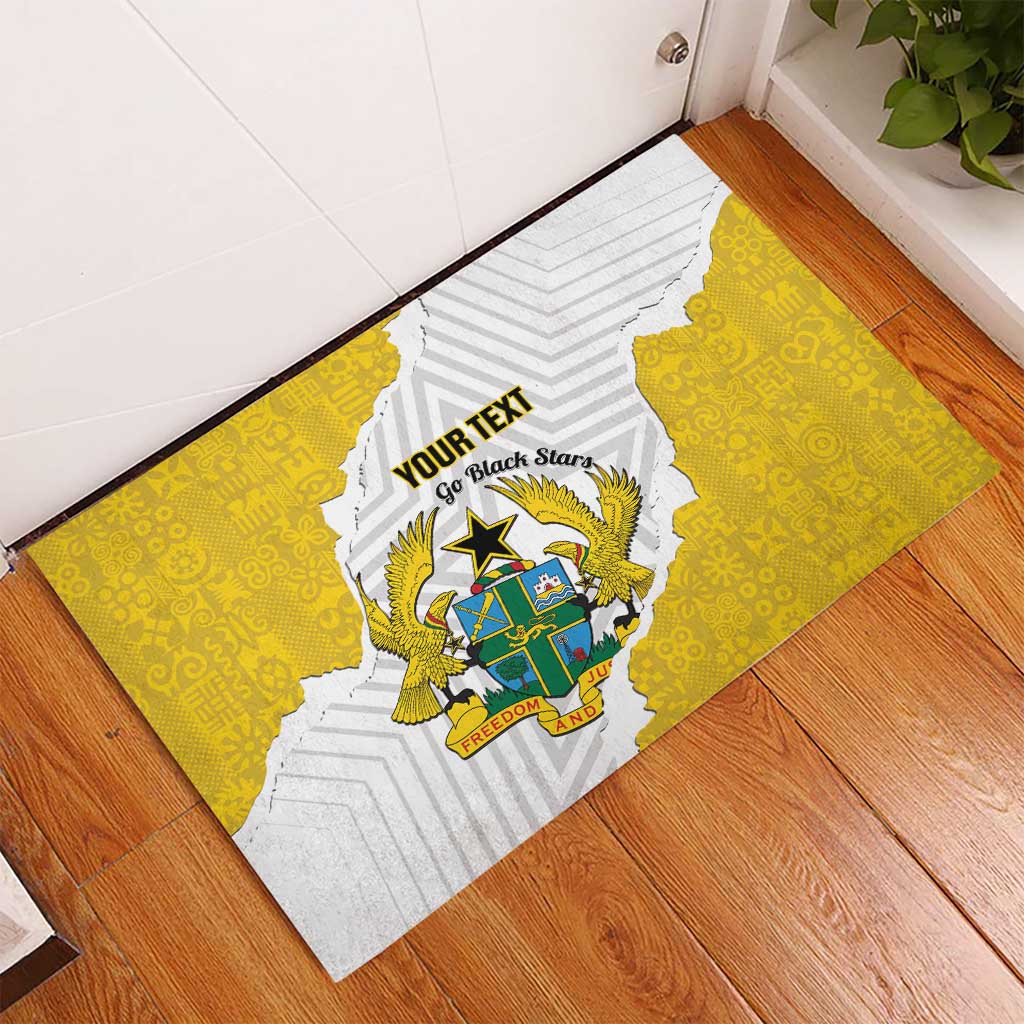 Custom Ghana Football Rubber Doormat 2026 Go Black Stars Yellow Adinkra Pattern - Wonder Print Shop