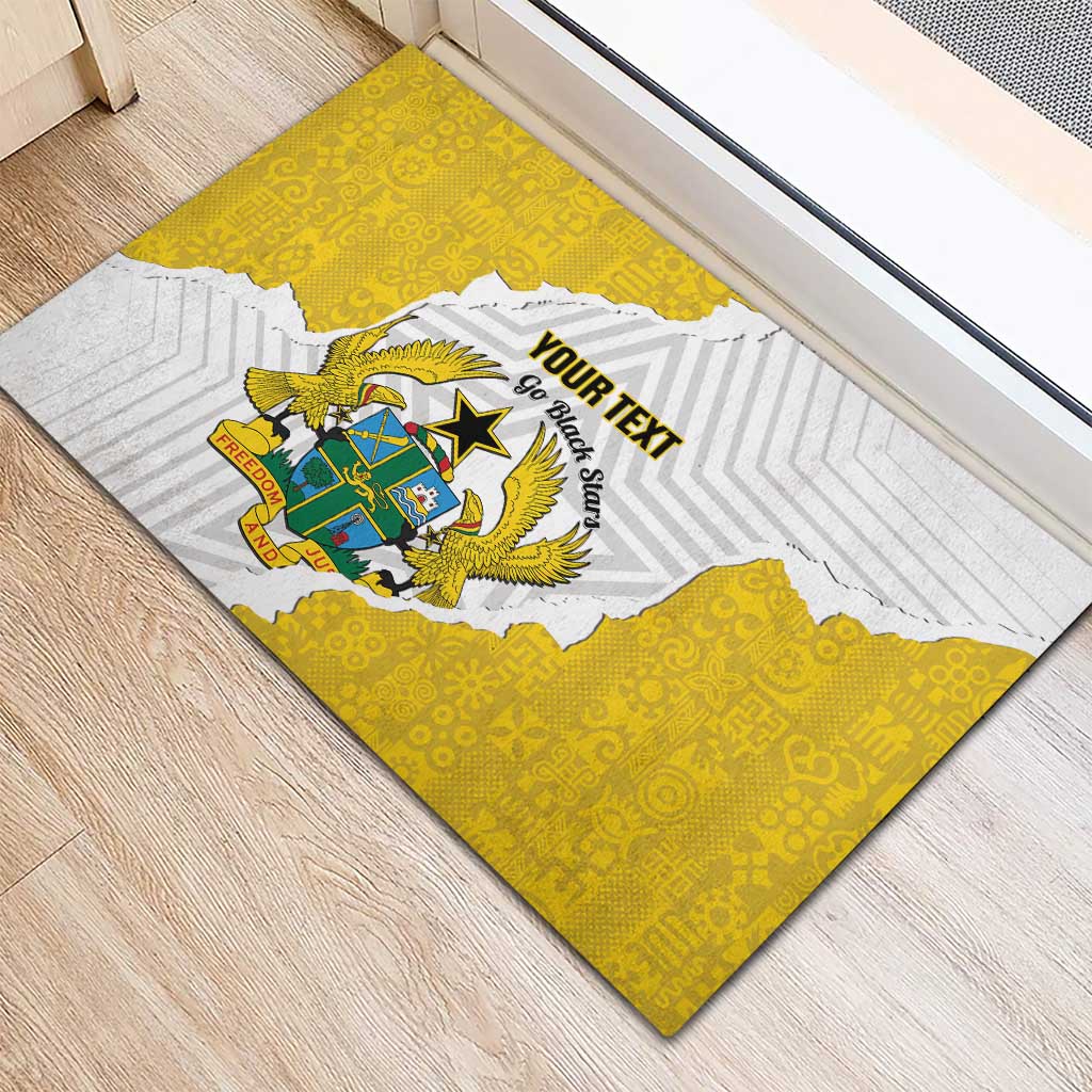 Custom Ghana Football Rubber Doormat 2026 Go Black Stars Yellow Adinkra Pattern - Wonder Print Shop