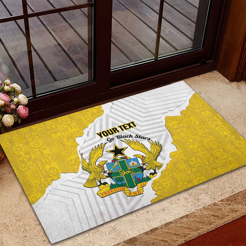 Custom Ghana Football Rubber Doormat 2026 Go Black Stars Yellow Adinkra Pattern - Wonder Print Shop