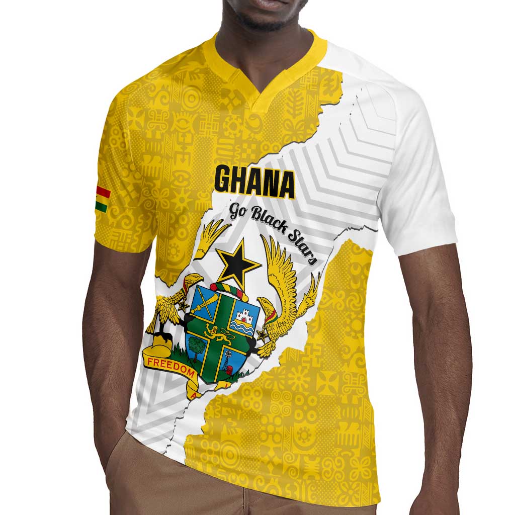 Custom Ghana Football Rugby Jersey 2026 Go Black Stars Yellow Adinkra Pattern LT14