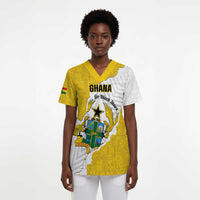 Custom Ghana Football Scrub Top 2026 Go Black Stars Yellow Adinkra Pattern - Wonder Print Shop