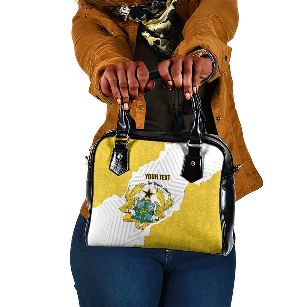 Custom Ghana Football Shoulder Handbag 2026 Go Black Stars Yellow Adinkra Pattern - Wonder Print Shop