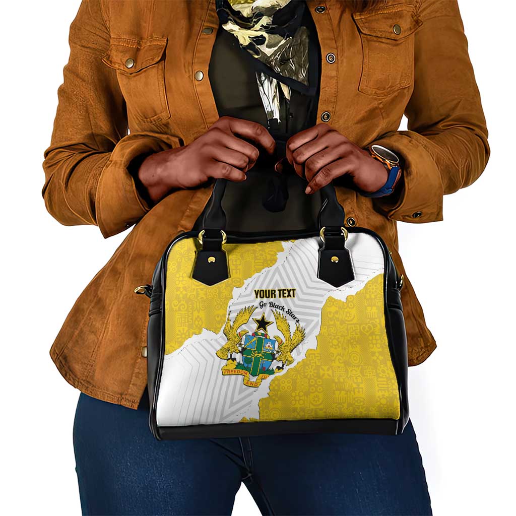 Custom Ghana Football Shoulder Handbag 2026 Go Black Stars Yellow Adinkra Pattern - Wonder Print Shop