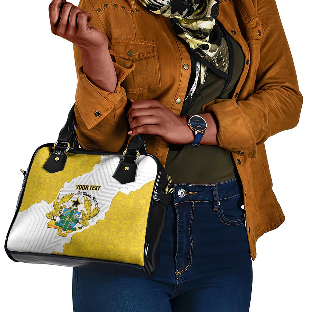 Custom Ghana Football Shoulder Handbag 2026 Go Black Stars Yellow Adinkra Pattern - Wonder Print Shop
