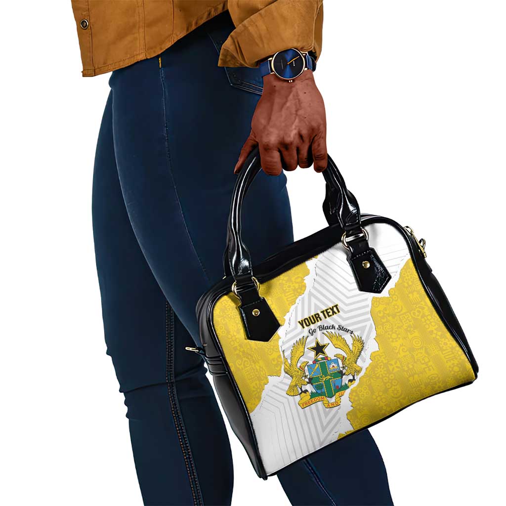 Custom Ghana Football Shoulder Handbag 2026 Go Black Stars Yellow Adinkra Pattern - Wonder Print Shop