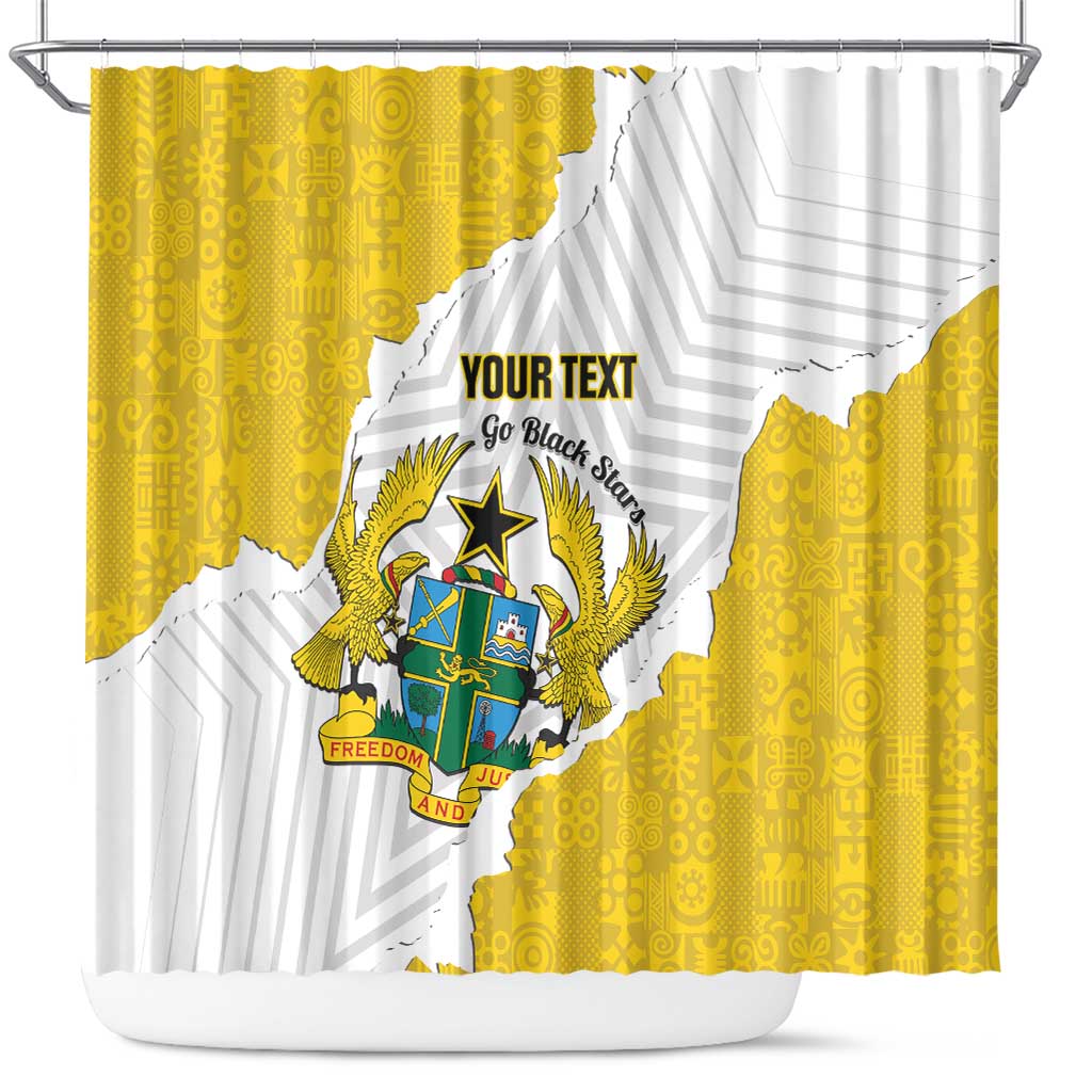 Custom Ghana Football Shower Curtain 2026 Go Black Stars Yellow Adinkra Pattern - Wonder Print Shop