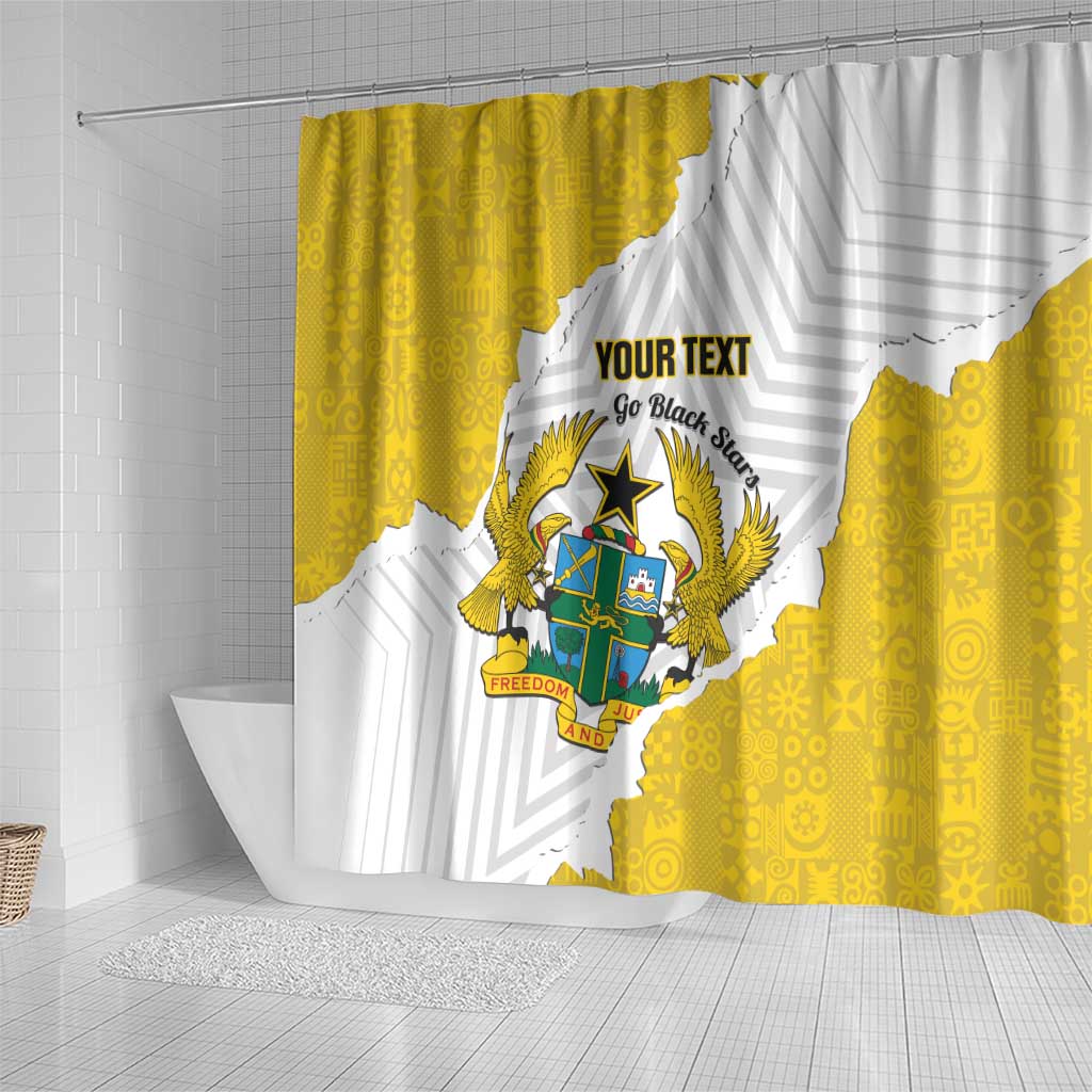 Custom Ghana Football Shower Curtain 2026 Go Black Stars Yellow Adinkra Pattern - Wonder Print Shop