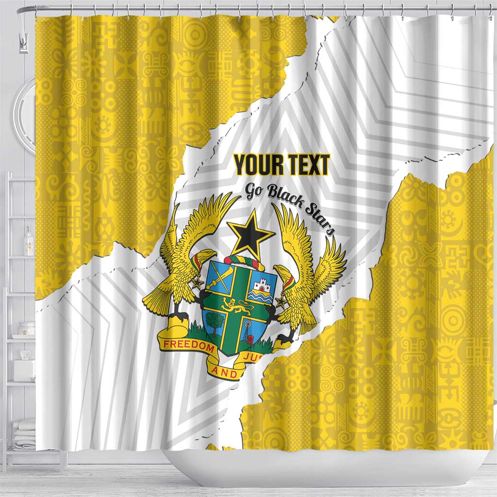 Custom Ghana Football Shower Curtain 2026 Go Black Stars Yellow Adinkra Pattern - Wonder Print Shop