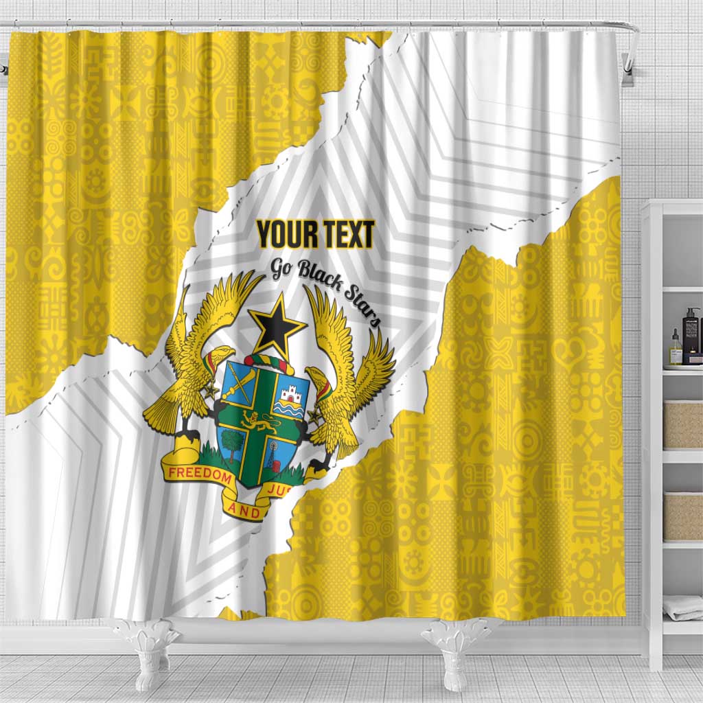 Custom Ghana Football Shower Curtain 2026 Go Black Stars Yellow Adinkra Pattern - Wonder Print Shop