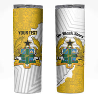 Custom Ghana Football Skinny Tumbler 2026 Go Black Stars Yellow Adinkra Pattern - Wonder Print Shop