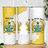 Custom Ghana Football Skinny Tumbler 2026 Go Black Stars Yellow Adinkra Pattern - Wonder Print Shop