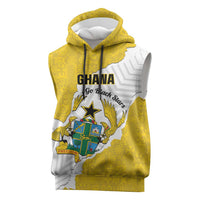 Custom Ghana Football Sleeveless Hoodie 2026 Go Black Stars Yellow Adinkra Pattern - Wonder Print Shop