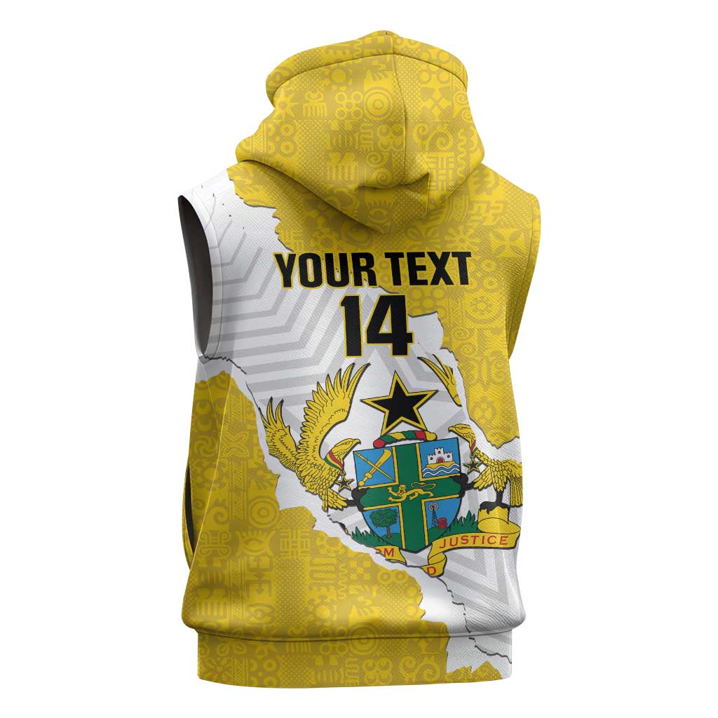 Custom Ghana Football Sleeveless Hoodie 2026 Go Black Stars Yellow Adinkra Pattern - Wonder Print Shop