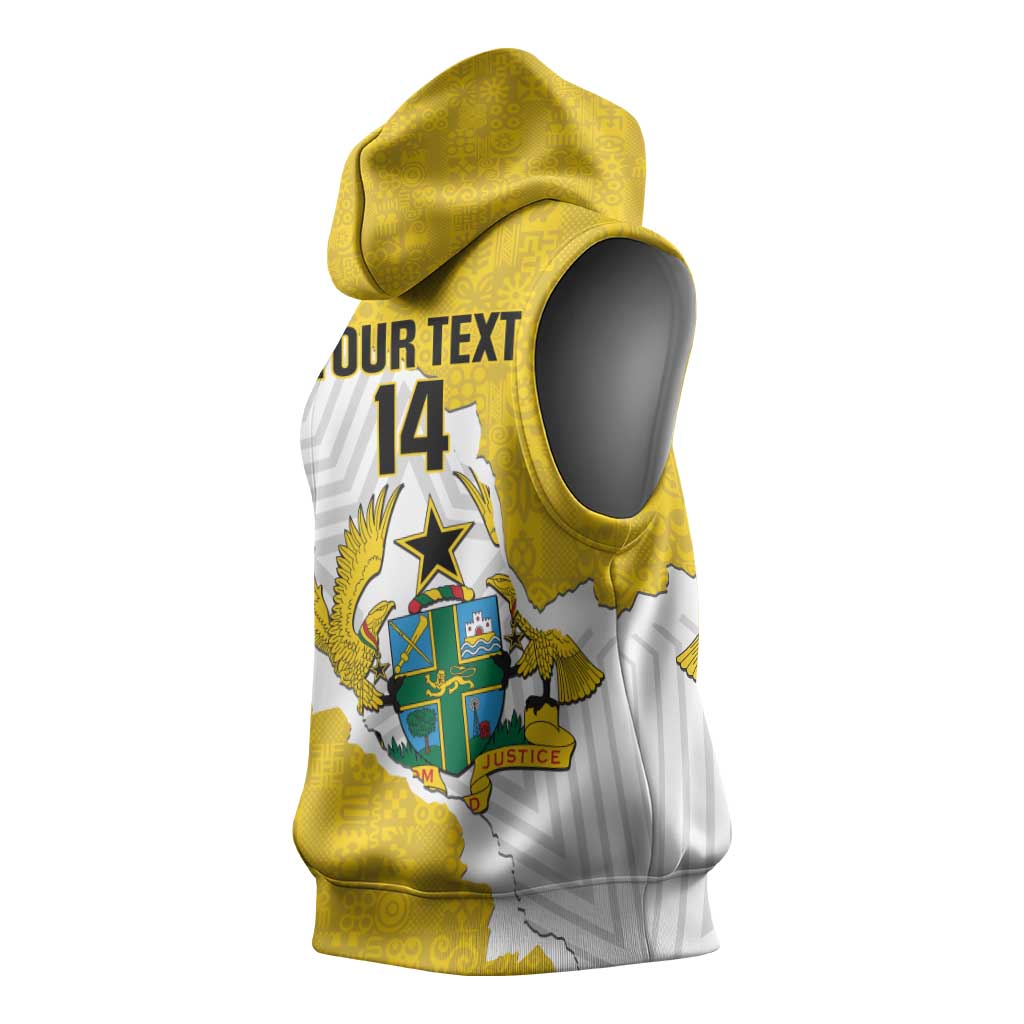 Custom Ghana Football Sleeveless Hoodie 2026 Go Black Stars Yellow Adinkra Pattern - Wonder Print Shop