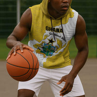 Custom Ghana Football Sleeveless Hoodie 2026 Go Black Stars Yellow Adinkra Pattern - Wonder Print Shop