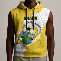 Custom Ghana Football Sleeveless Hoodie 2026 Go Black Stars Yellow Adinkra Pattern - Wonder Print Shop