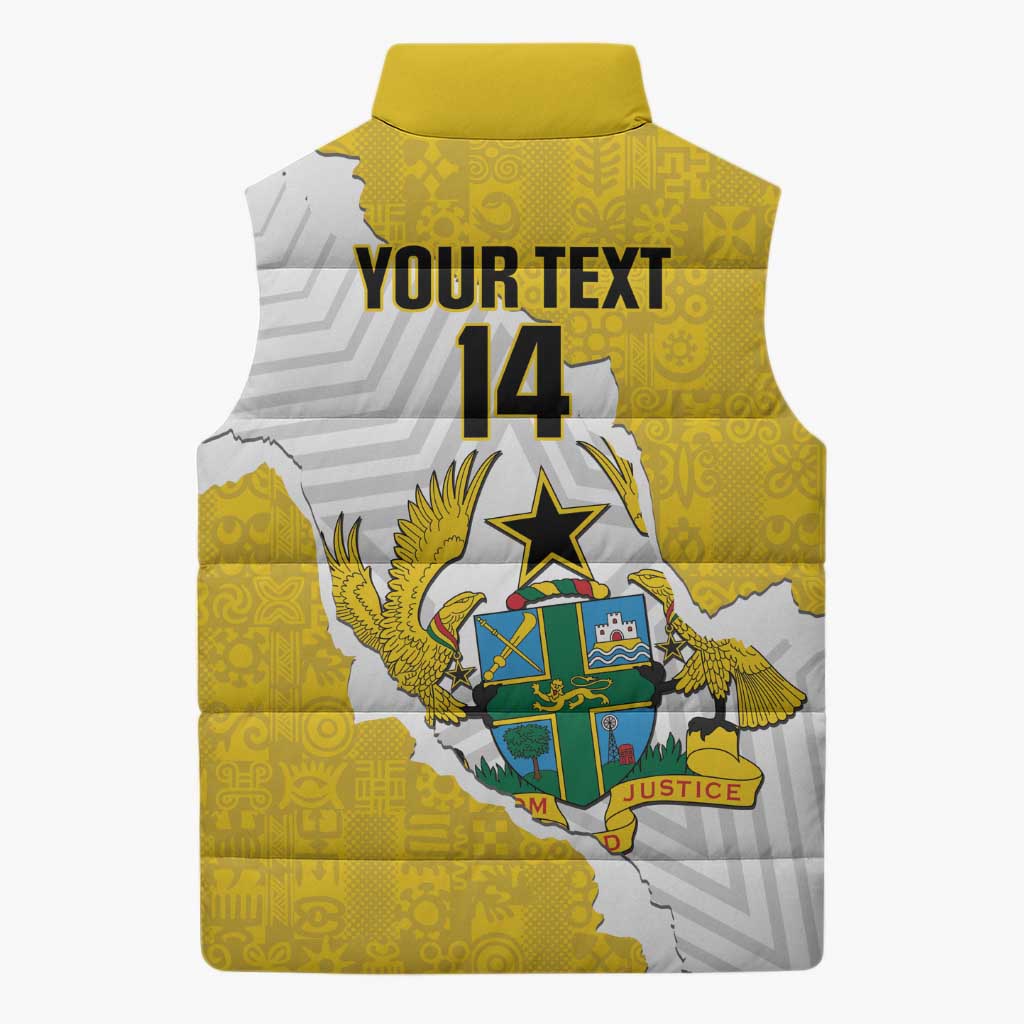 Custom Ghana Football Sleeveless Puffer Jacket 2026 Go Black Stars Yellow Adinkra Pattern - Wonder Print Shop