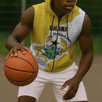 Custom Ghana Football Sleeveless Zip Hoodie 2026 Go Black Stars Yellow Adinkra Pattern - Wonder Print Shop