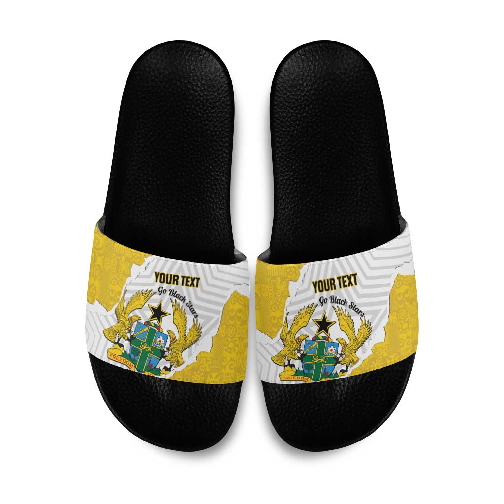 Custom Ghana Football Slide Sandals 2026 Go Black Stars Yellow Adinkra Pattern - Wonder Print Shop