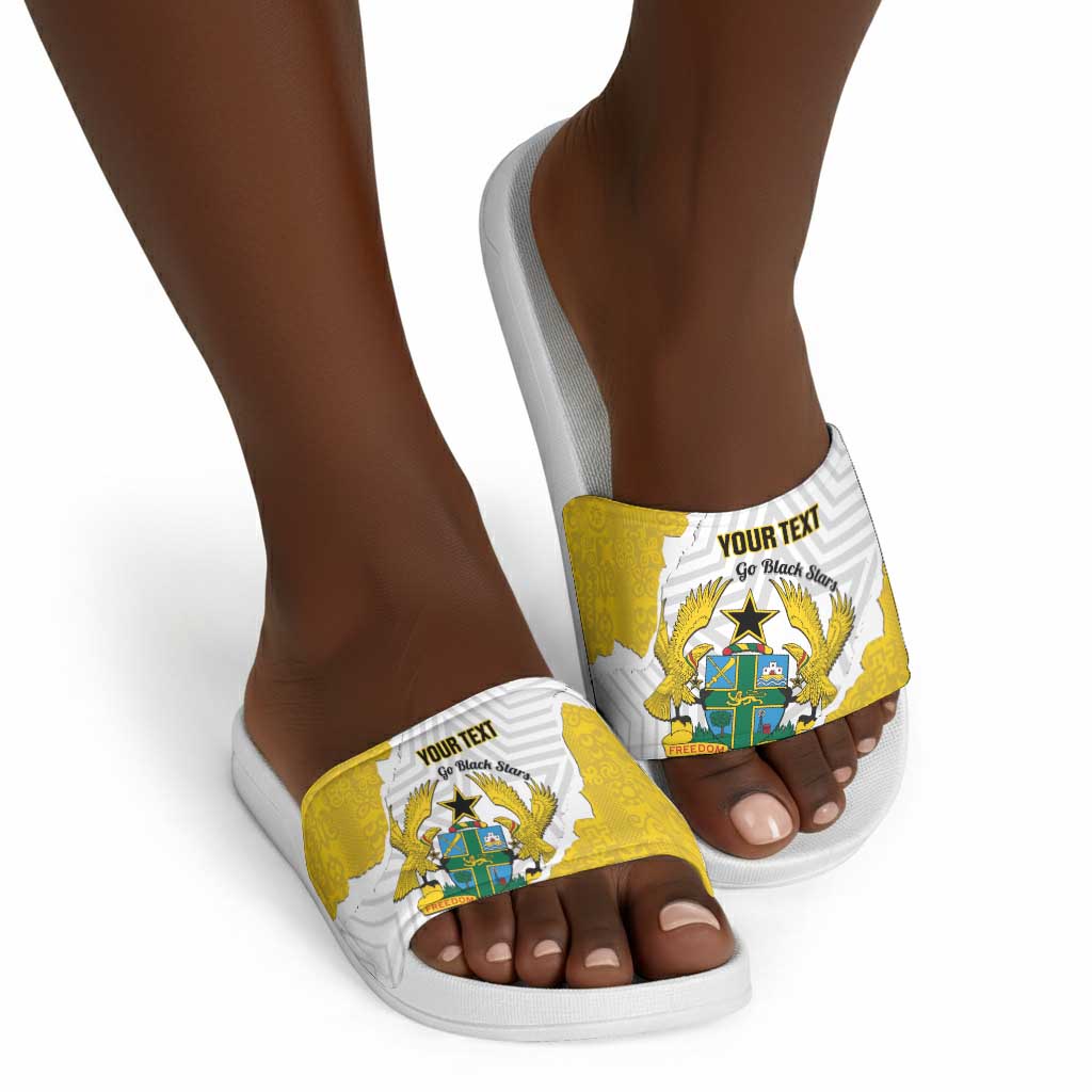 Custom Ghana Football Slide Sandals 2026 Go Black Stars Yellow Adinkra Pattern - Wonder Print Shop