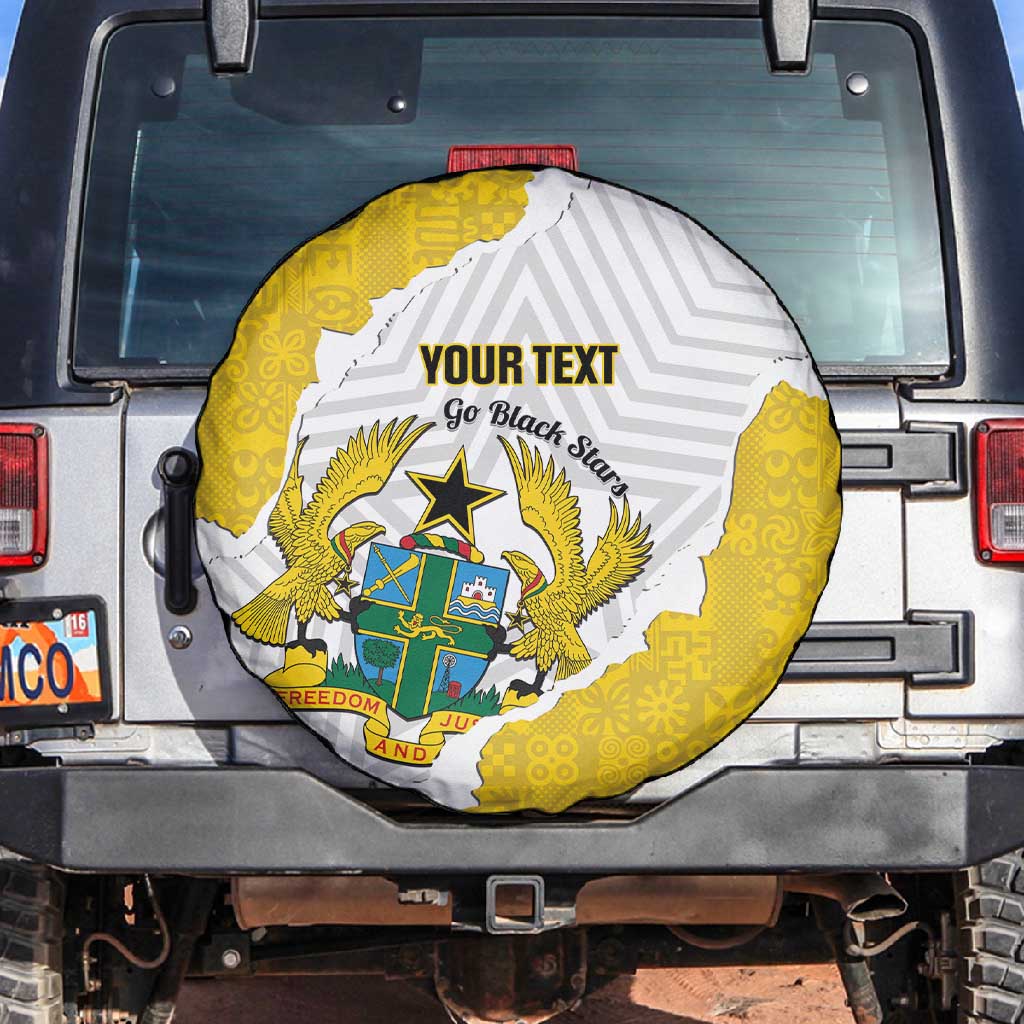 Custom Ghana Football Spare Tire Cover 2026 Go Black Stars Yellow Adinkra Pattern - Wonder Print Shop