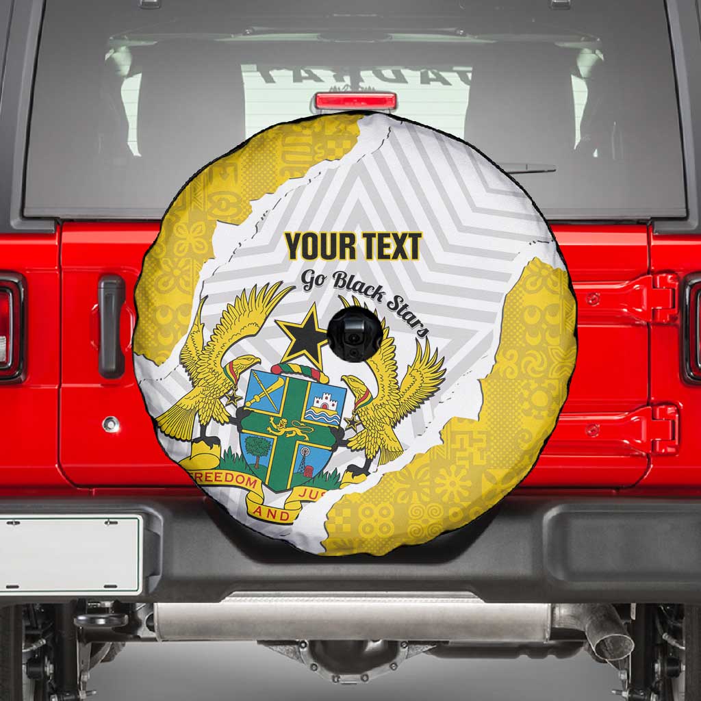 Custom Ghana Football Spare Tire Cover 2026 Go Black Stars Yellow Adinkra Pattern - Wonder Print Shop