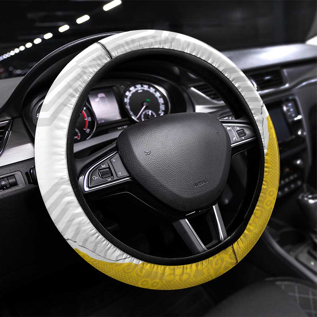 Ghana Football Steering Wheel Cover 2026 Go Black Stars Yellow Adinkra Pattern - Wonder Print Shop