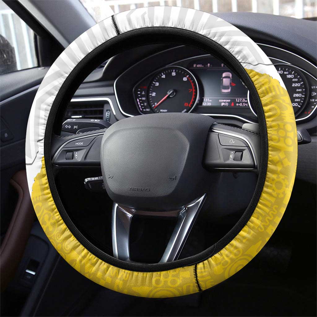 Ghana Football Steering Wheel Cover 2026 Go Black Stars Yellow Adinkra Pattern - Wonder Print Shop