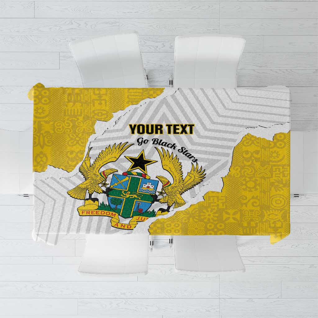 Custom Ghana Football Tablecloth 2026 Go Black Stars Yellow Adinkra Pattern - Wonder Print Shop