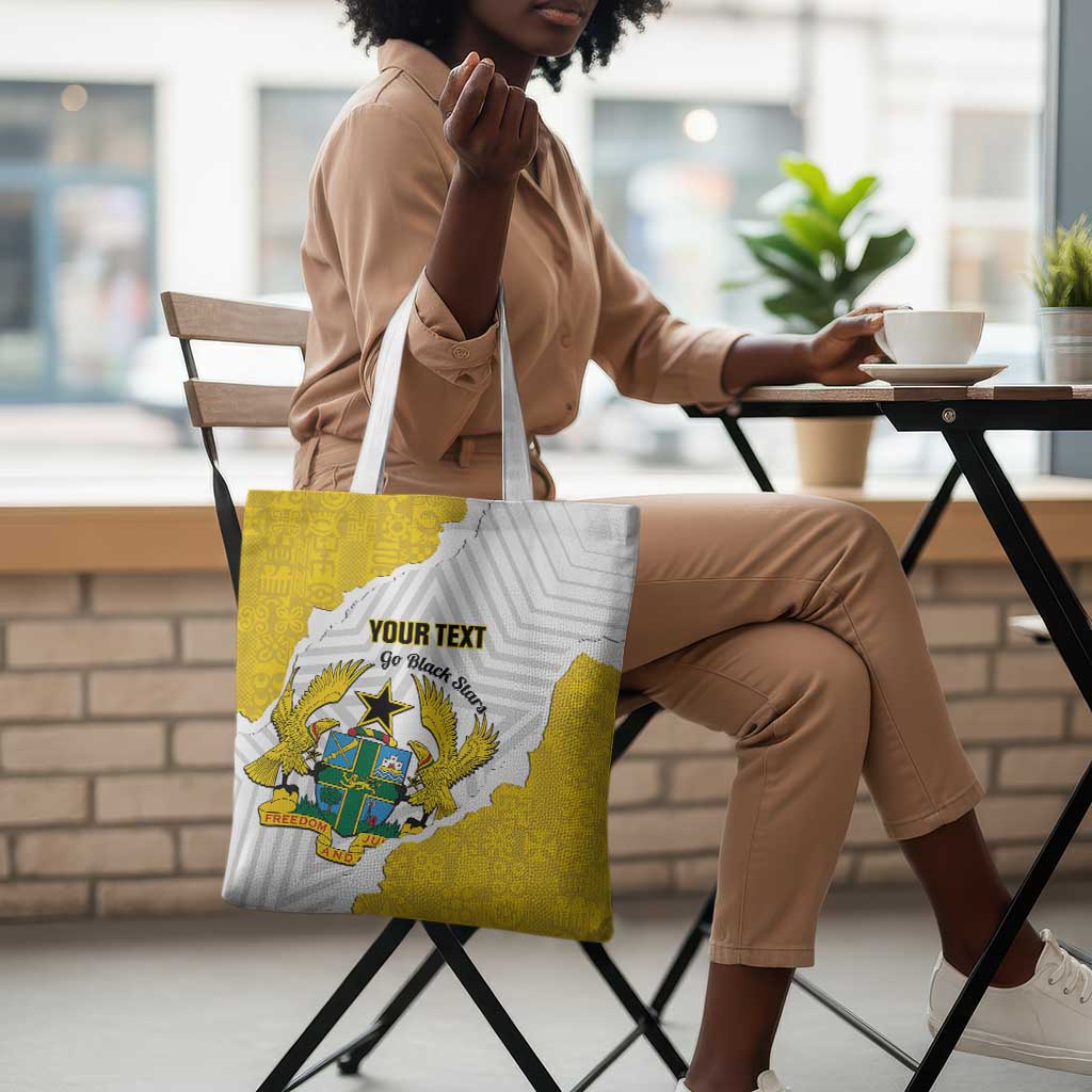 Custom Ghana Football Tote Bag 2026 Go Black Stars Yellow Adinkra Pattern - Wonder Print Shop