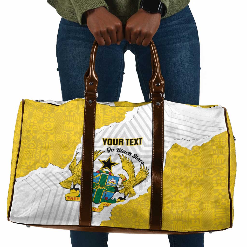 Custom Ghana Football Travel Bag 2026 Go Black Stars Yellow Adinkra Pattern - Wonder Print Shop