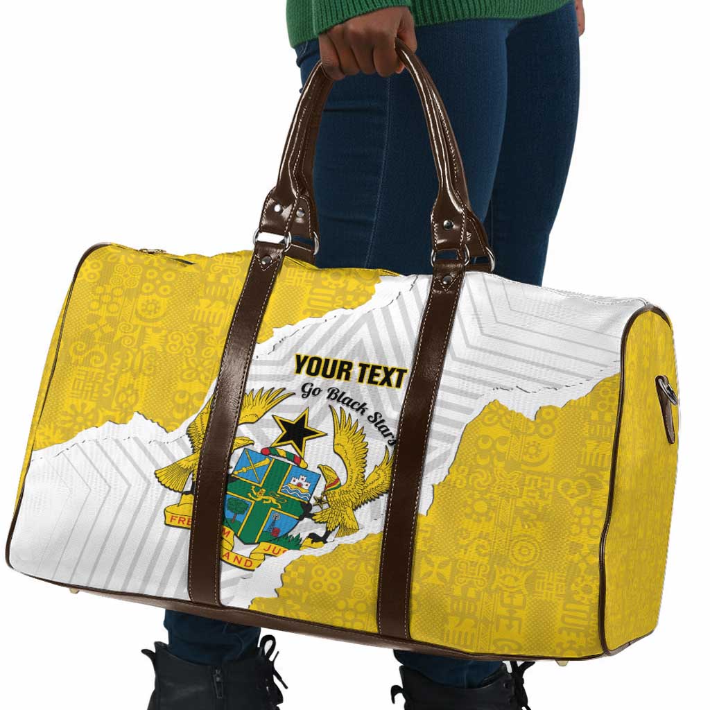 Custom Ghana Football Travel Bag 2026 Go Black Stars Yellow Adinkra Pattern - Wonder Print Shop