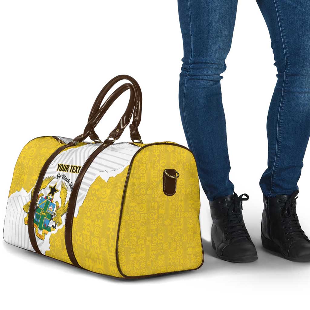 Custom Ghana Football Travel Bag 2026 Go Black Stars Yellow Adinkra Pattern - Wonder Print Shop