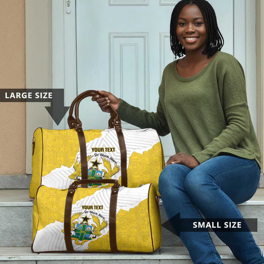 Custom Ghana Football Travel Bag 2026 Go Black Stars Yellow Adinkra Pattern - Wonder Print Shop