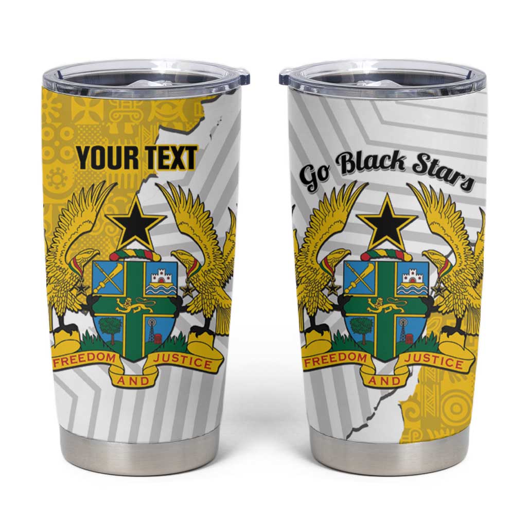 Custom Ghana Football Tumbler Cup 2026 Go Black Stars Yellow Adinkra Pattern - Wonder Print Shop