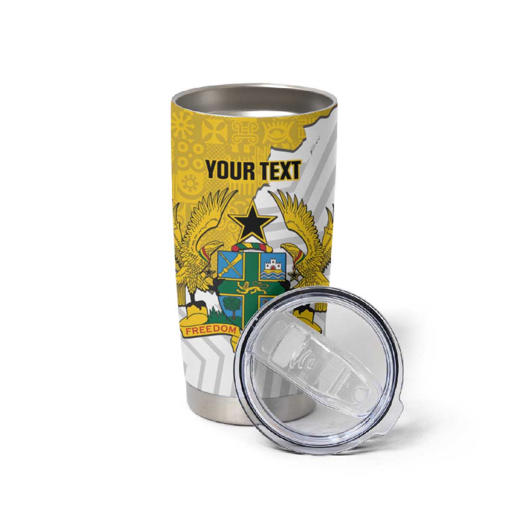 Custom Ghana Football Tumbler Cup 2026 Go Black Stars Yellow Adinkra Pattern - Wonder Print Shop