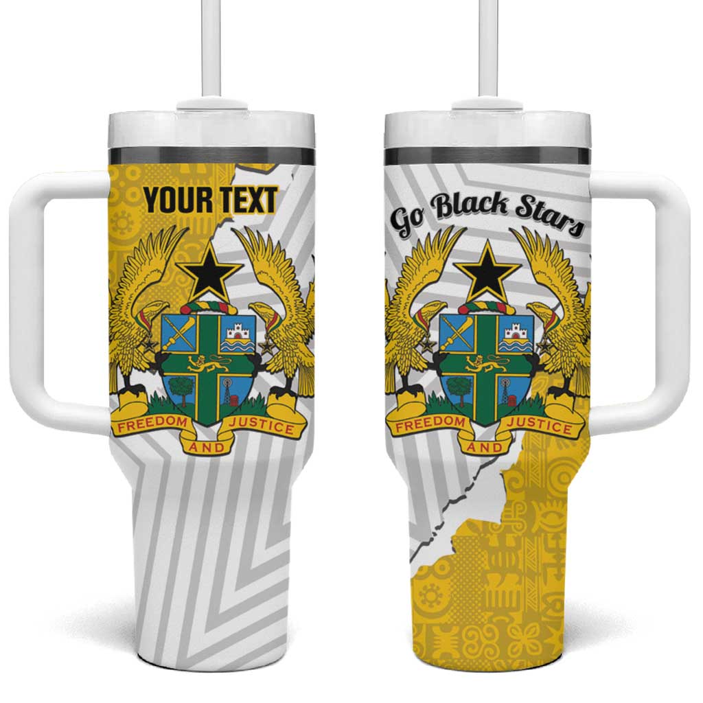 Custom Ghana Football Tumbler With Handle 2026 Go Black Stars Yellow Adinkra Pattern - Wonder Print Shop