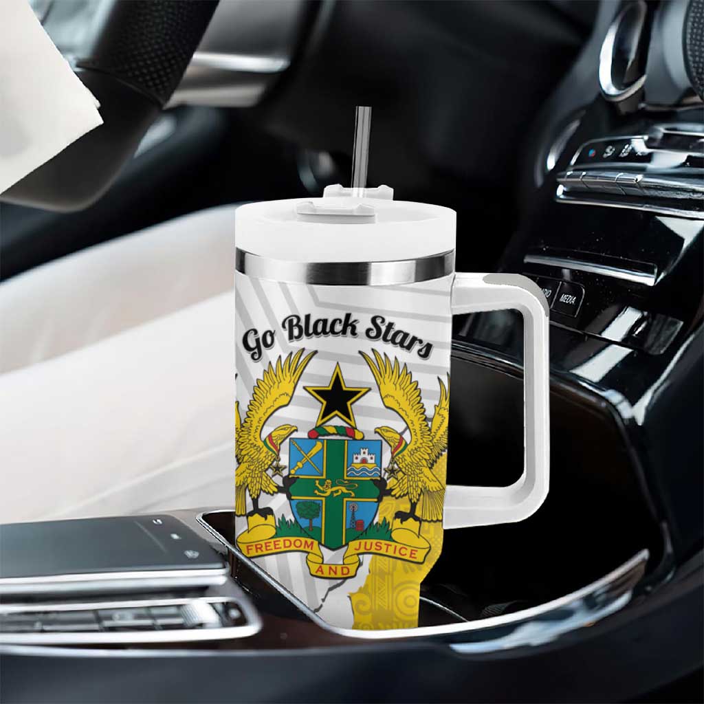 Custom Ghana Football Tumbler With Handle 2026 Go Black Stars Yellow Adinkra Pattern - Wonder Print Shop