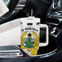 Custom Ghana Football Tumbler With Handle 2026 Go Black Stars Yellow Adinkra Pattern - Wonder Print Shop