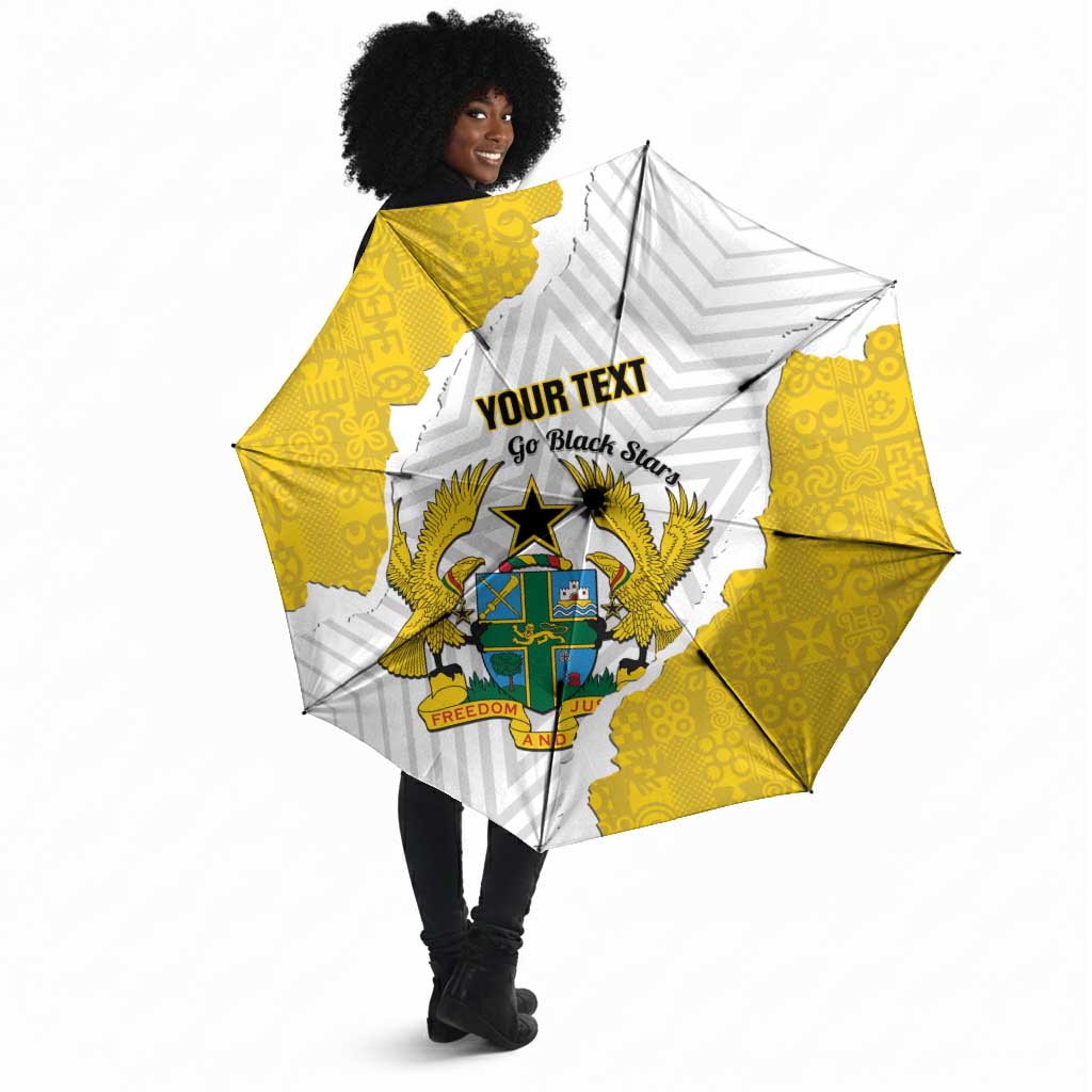 Custom Ghana Football Umbrella 2026 Go Black Stars Yellow Adinkra Pattern - Wonder Print Shop