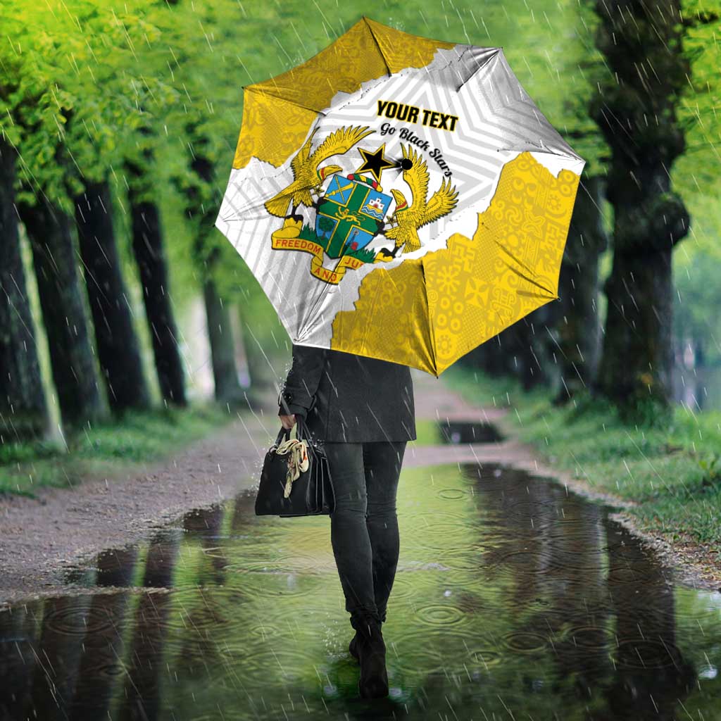 Custom Ghana Football Umbrella 2026 Go Black Stars Yellow Adinkra Pattern - Wonder Print Shop