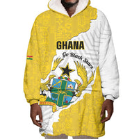 Custom Ghana Football Wearable Blanket Hoodie 2026 Go Black Stars Yellow Adinkra Pattern - Wonder Print Shop